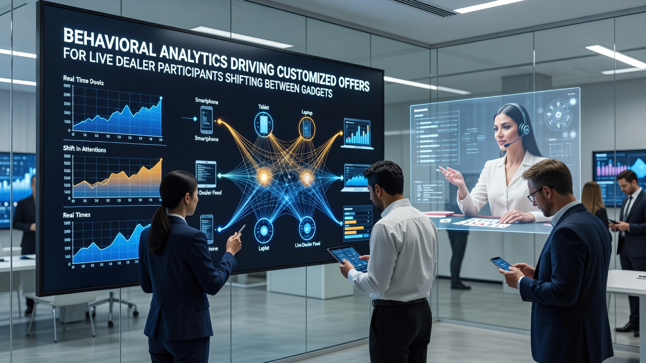 Analytics dashboard displaying device transition heat maps and customized offer triggers for live dealer tables