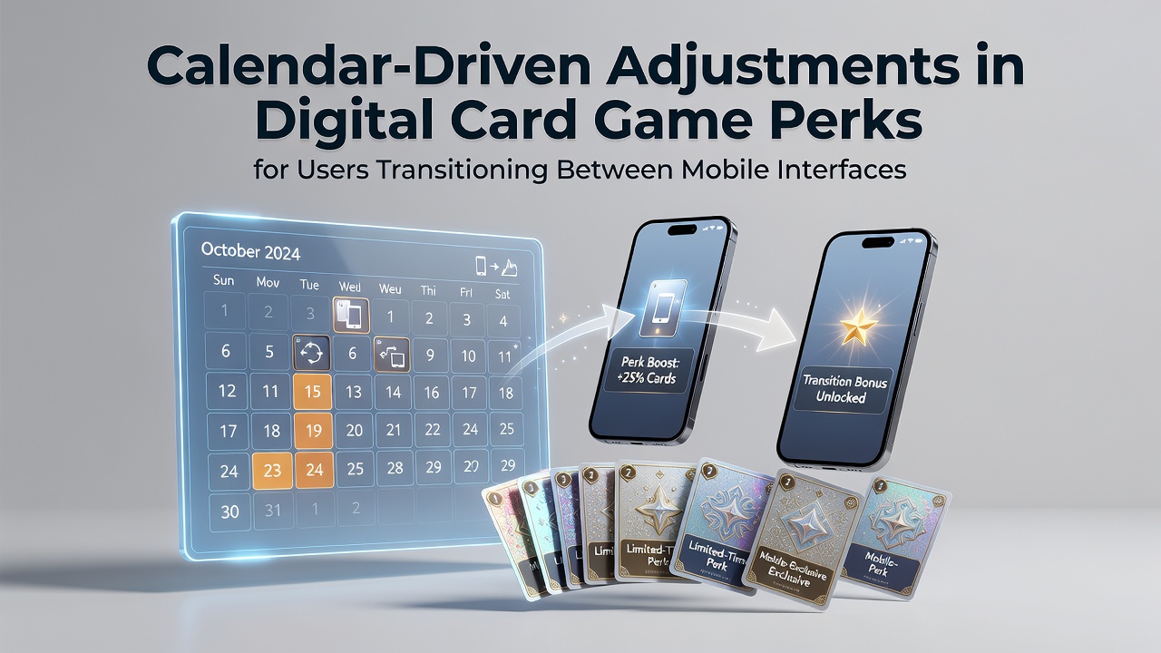 Mobile device transition showing calendar-integrated reward adjustments on digital card game interfaces