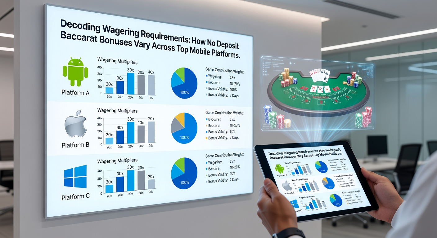 Comparative chart on mobile screens showing wagering requirements for baccarat bonuses across DraftKings, BetMGM, and LeoVegas apps
