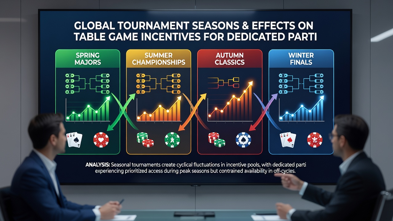 Dedicated table game participants reviewing seasonal incentive offers on mobile devices during a global tournament period