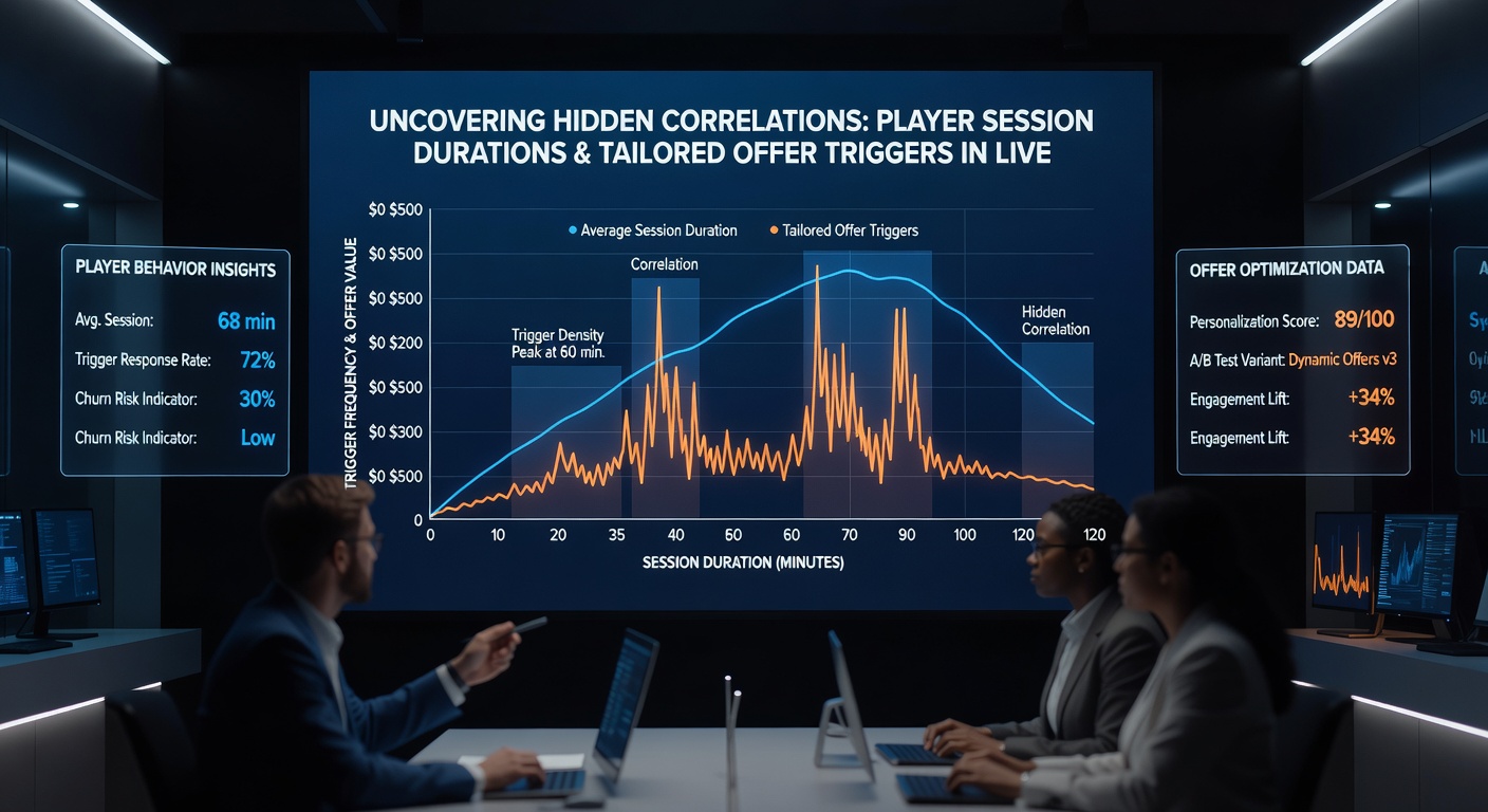 Analytics dashboard displaying correlation graphs between session times and offer triggers on mobile live dealer tables